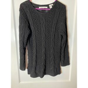 BALLINGER GOLD solid Black‎ Cable Knit Silk Sweater Old Money Medium